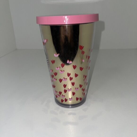 Starbucks 2017 Pink/Red Lid Tiny Hearts Valentine Day Acrylic Tumbler 16 oz - Picture 2 of 9